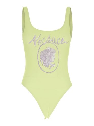 One-piece Swimsuit With Medusa Print And Logo Lettering On The Front In Tech Fabric Woman - Versace - Modalova