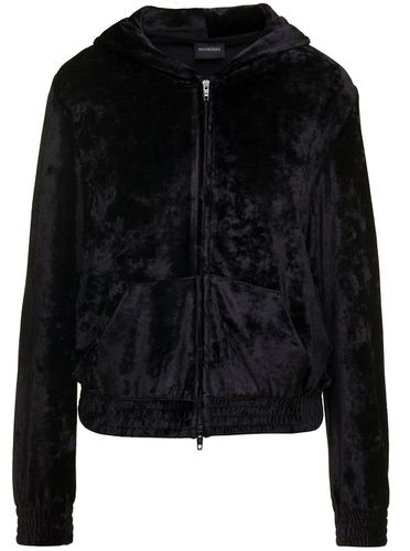 Zip-up Hoodie And Rhinestone Bb Logo In Velvet Woman - Balenciaga - Modalova