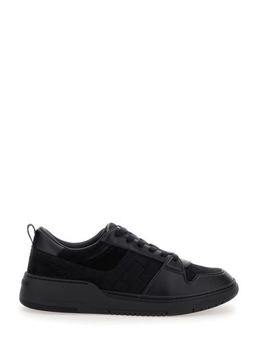 Low Top Sneakers With Intarsia And Tonal Plaque In Fabric And Leather Man - Ferragamo - Modalova