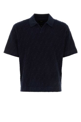 Dark Blue Terry Fabric Polo Shirt - Fendi - Modalova