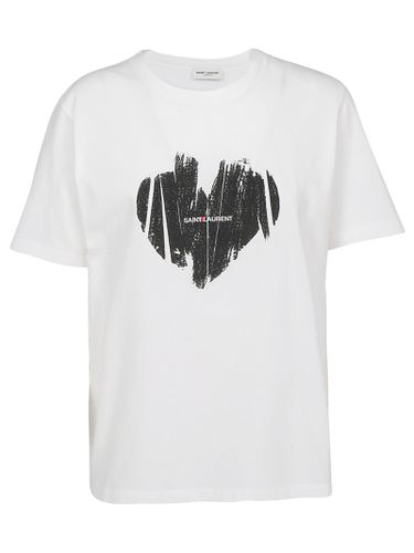 Cotton T-shirt With Heart Print - Saint Laurent - Modalova