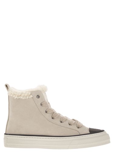 Suede Trainers With Shearling Lining And Jewelled Toe Cap - Brunello Cucinelli - Modalova