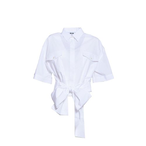 Pussy Bow Detailed Cropped Shirt - MSGM - Modalova