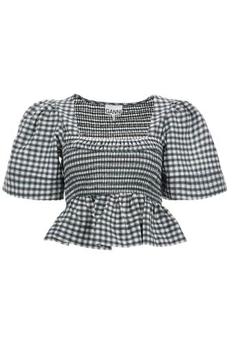 Seersucker Checkered Pattern Top - Ganni - Modalova