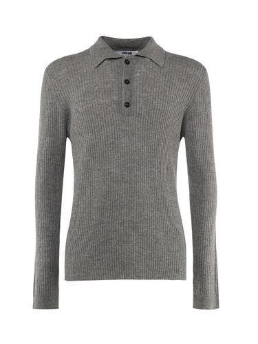 Long-sleeved Ribbed Knit Polo Shirt - Mauro Grifoni - Modalova