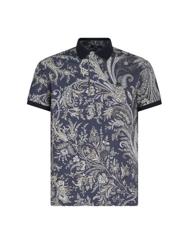 Navy Polo Shirt With Multicolour Paisley Print - Etro - Modalova