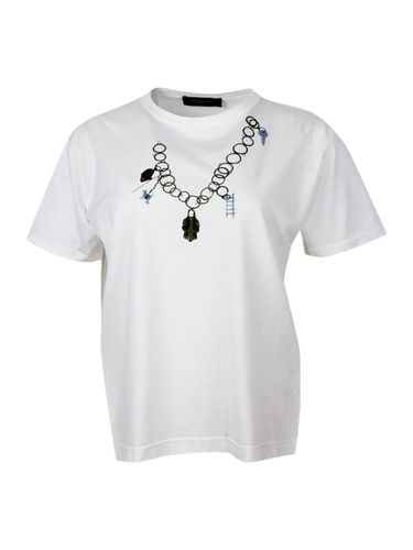 Short-sleeved Crew-neck T-shirt In Fine Cotton Jersey With Chain Print - Fabiana Filippi - Modalova