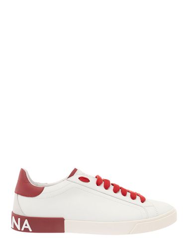 Portofino And Red Low Top Sneakers With Logo Patch In Leather Man - Dolce & Gabbana - Modalova