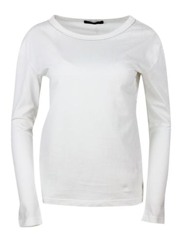 Crew-neck Long-sleeved Cotton Jersey T-shirt Embellished With Rows Of Monili On The Neck - Fabiana Filippi - Modalova