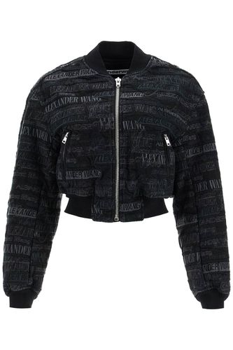 Denim Bomber Jacket With Embroidered Lettering - Alexander Wang - Modalova