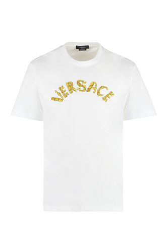 Logo Embroidery Cotton T-shirt - Versace - Modalova