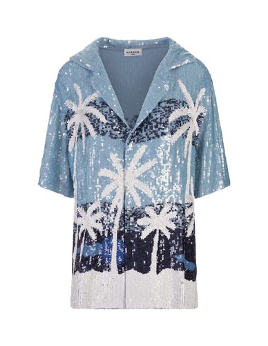 Blue Tropical Patterns Casual Style Short Sleeves Shirt - Parosh - Modalova