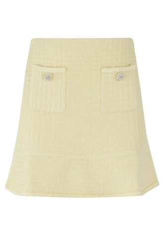 Mini Skirt With Flounce And Jewel Buttons In Tweed Woman - self-portrait - Modalova