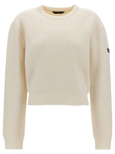 Cropped Sweater With Logo Patch In Wool Blend - Balenciaga - Modalova