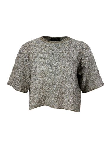 Short-sleeved Crew-neck Sweater In Cotton Ribbon Embellished With Brilliant Golden Lurex Threads - Fabiana Filippi - Modalova