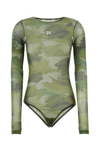 Printed Stretch Tulle Bodysuit - Palm Angels - Modalova