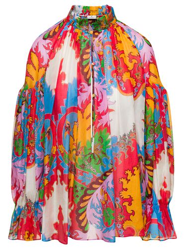 Blouse With Puff Sleeves And All-over Graphic Print In Silk And Cotton Blend Woman - Etro - Modalova