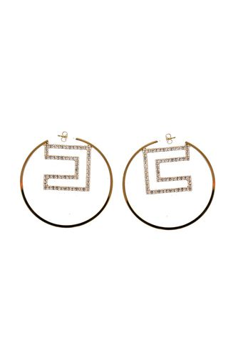 Hoop Earrings With Rhinestone Logo - Elisabetta Franchi - Modalova