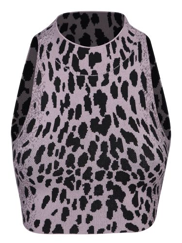 Leopard Knit Crop Top In Lilac And Black - SSHEENA - Modalova