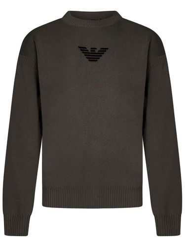 Logo Flocked Crewneck Knitted Jumper - Emporio Armani - Modalova