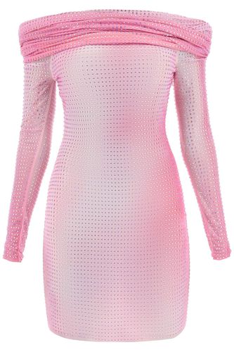 Off-shoulder Mini Dress In Rhinestone-studded Mesh - self-portrait - Modalova