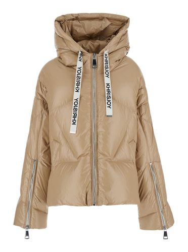 Khris Beige Down Jacket With Logo Detail In Tech Fabric Woman - Khrisjoy - Modalova