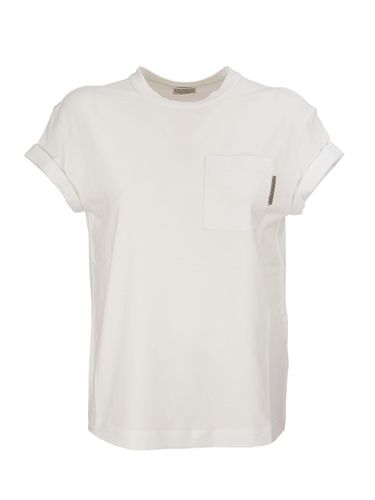 Stretch Cotton Jersey T-shirt With Shiny Tab - Brunello Cucinelli - Modalova