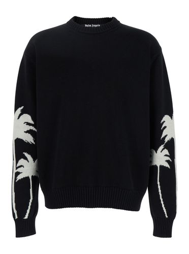 Sweater With Palms Motifs In Cotton And Wool Blend Man - Palm Angels - Modalova