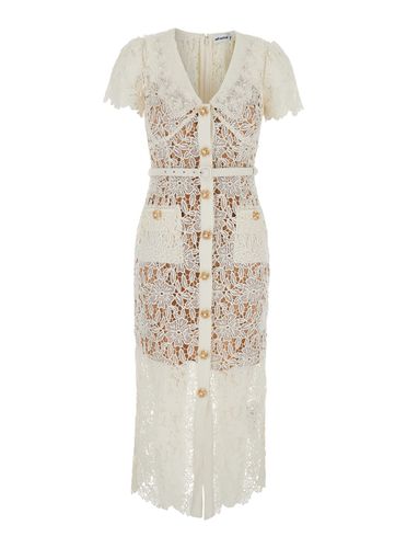 White Double-layer Midi Dress In Lace Woman - self-portrait - Modalova