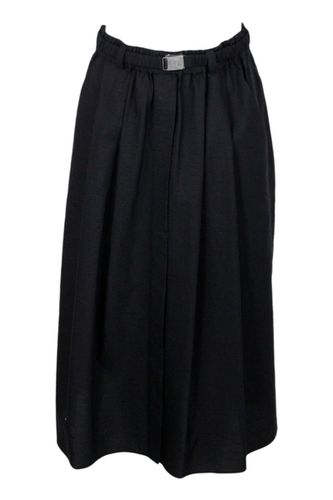 Skirt In Light Embossed Stretch Cotton With Small Pleats And Belt At The Waist - Brunello Cucinelli - Modalova