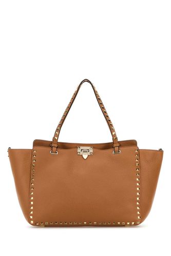 Camel Leather Medium Rockstud Shoulder Bag - Valentino Garavani - Modalova