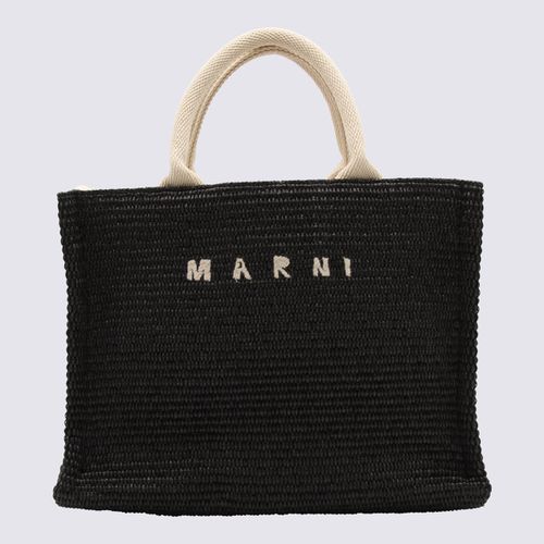 Black Cotton Calf Leather Blend Small Tropicalia Tote Bag - Marni - Modalova