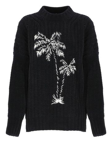 Palm-embroidered Crewneck Chenille Jumper - Palm Angels - Modalova