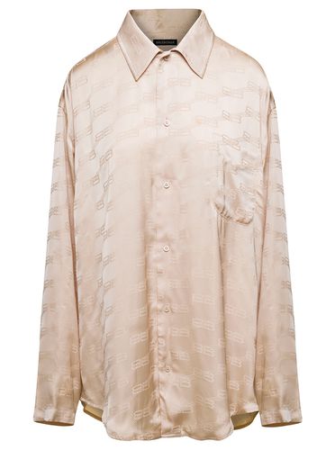 Pink Shirt With Logo Pattern In Viscose Woman - Balenciaga - Modalova