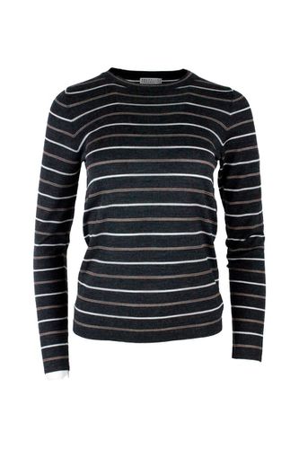 Long-sleeved Striped Crewneck Sweater - Brunello Cucinelli - Modalova