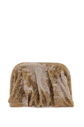 Compact Bag In Sparkling Gold Rhinestone Mesh With Hook Closure - Benedetta Bruzziches - Modalova