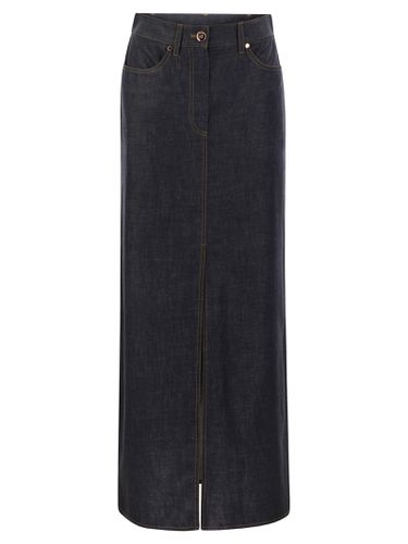 Long Five-pocket Skirt In Wet-effect Light Denim With Shiny Tab - Brunello Cucinelli - Modalova