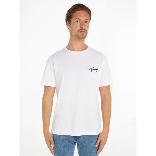 T-shirt dritta girocollo firma del logo - TOMMY JEANS - Modalova