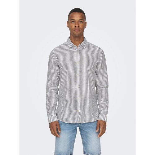 Camicia a righe slim fit cotone lino - ONLY & SONS - Modalova