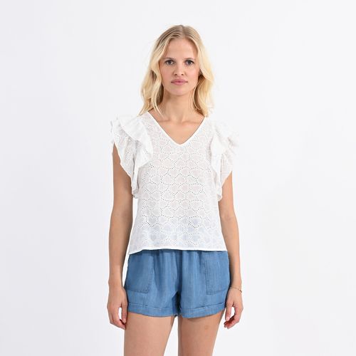 Blusa Ricamata Scollo A V Maniche Con Volant Donna Taglie S - molly bracken - Modalova