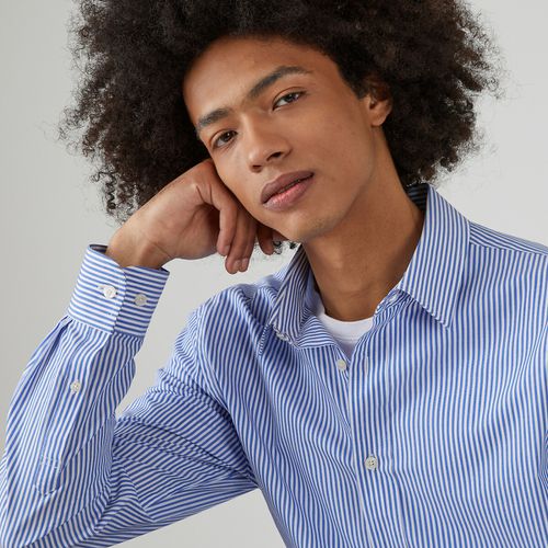 Camicia Slim Collo Francese Maniche Lunghe A Righe Uomo Taglie S - la redoute collections - Modalova