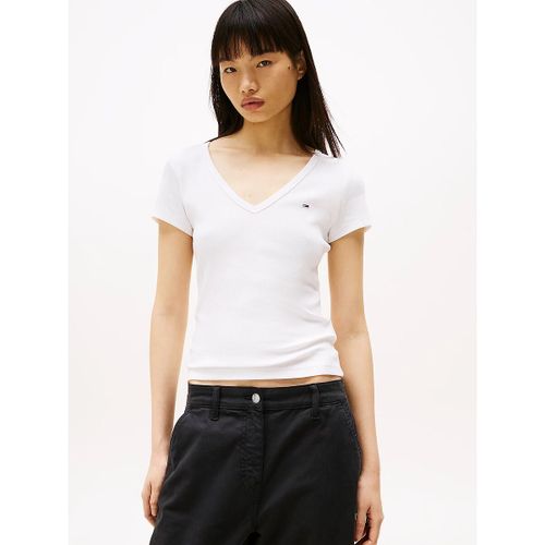 T-shirt Scollo A V, Con Logo Donna Taglie XS - tommy jeans - Modalova