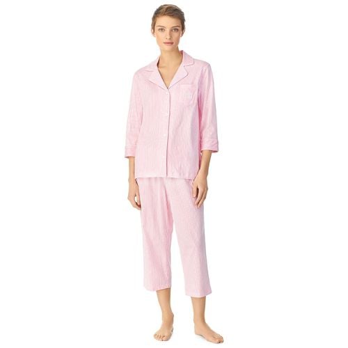 Pigiama Lungo, Maniche A 3/4 Rigato In Cotone Donna Taglie S - lauren ralph lauren - Modalova