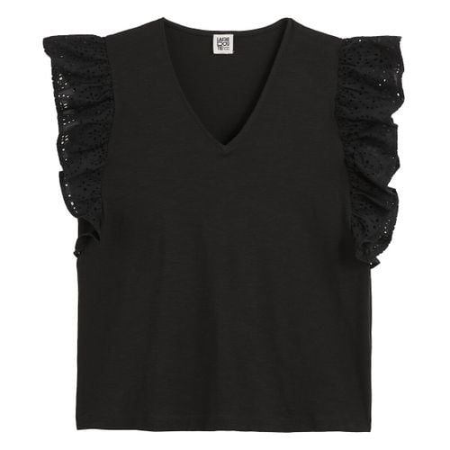 T-shirt Scollo A V Spalle Con Volant E Ricami Donna Taglie S - la redoute collections - Modalova