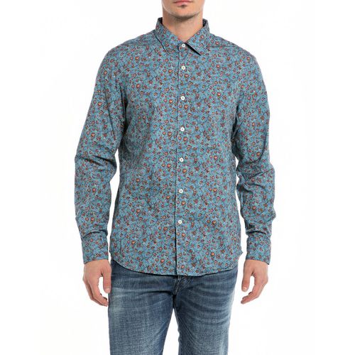 Camicia Dritta A Maniche Lunghe Stampata Uomo Taglie S - replay - Modalova