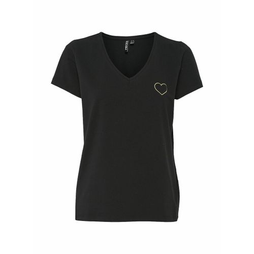 T-shirt Scollo A V, Cuore Ricamato Donna Taglie XS - pieces - Modalova