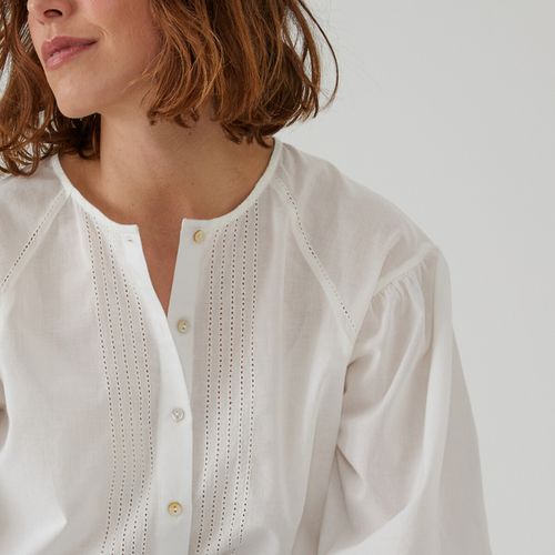 Camicia girocollo, bordi ricamati - LA REDOUTE COLLECTIONS - Modalova