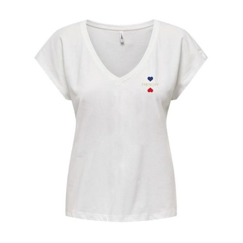 T-shirt scollo a V, cuori ricamati - ONLY - Modalova