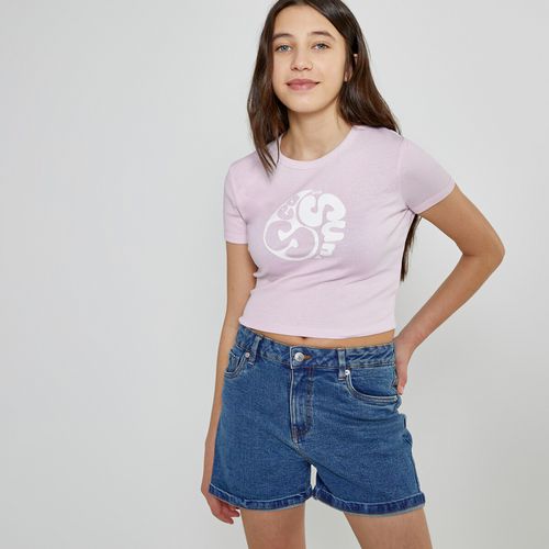 T-shirt Cropped Stampa Davanti Bambina Taglie XXXS - la redoute collections - Modalova