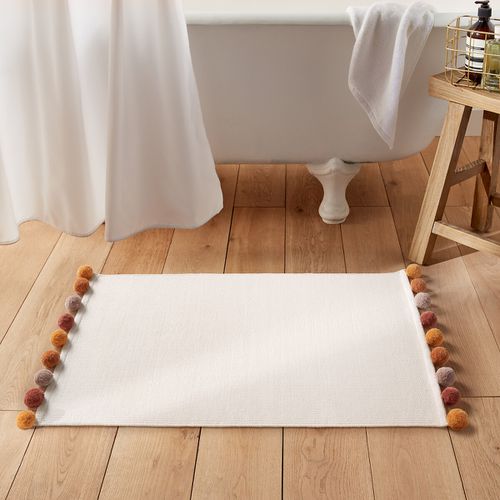 Tappetino Da Bagno In Cotone Intrecciato, Pompons Bianco Taglie 50 x 80 cm - la redoute interieurs - Modalova